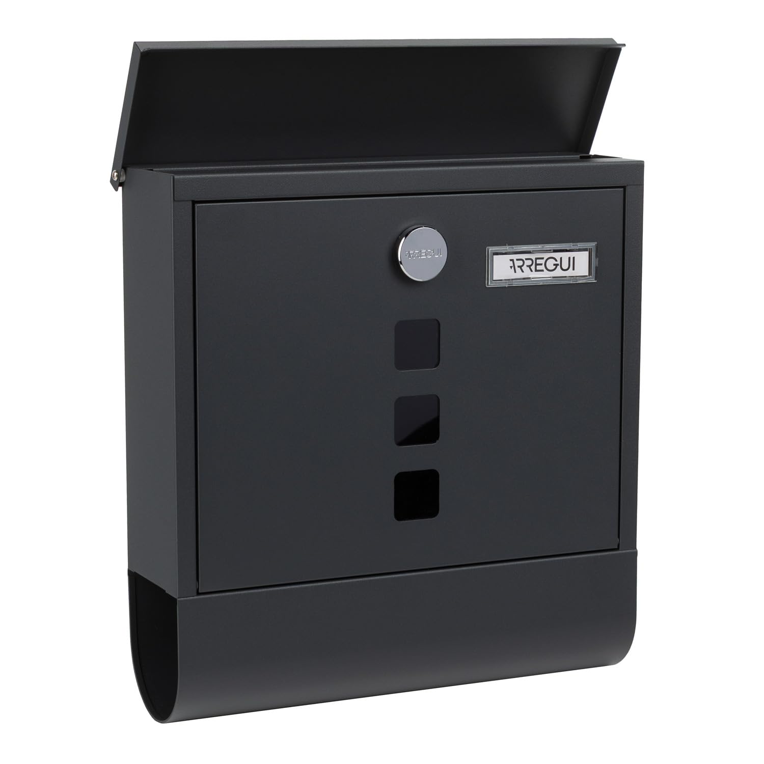 ARREGUI Chance E7005 Buzón Exterior de Acero con Portaperiódicos, Tamaño M (DIN A4), Buzón de Correo con Cerradura Tapada, Tarjetero y Soporte para Periódicos, Buzón de Pared Mediano, Antracita