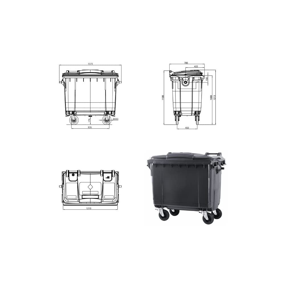 ESE France Conteneur Poubelle à déchets 4 roues - 660L - Robuste et Professionnel - 100% Recyclé - Gris - Fabriqué en France