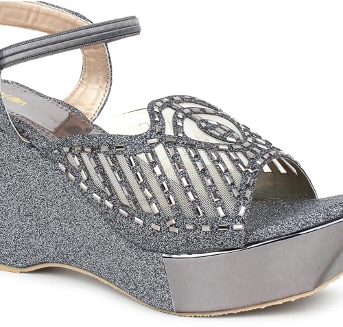 Image of Action Women's Glitter Platform Sandals| Block Heel|Cross-Strap Design with Ankle Strap| Bronze