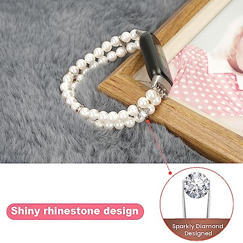 Image of Wongeto Compatible with Fitbit Luxe Bands,Fashion Handmade Elastic Stretch Pearl Bracelet Women Replacement Strap for Fitbit Luxe accssorises