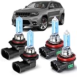 OQSNCV Fit for Jeep Grand Cherokee (2011 2012 2013 2014 2015 2016) Halogen Headlight Bulbs, 9005 High Beam + H11 Low Beam Headlamp Replacement Bulbs Kit, Pack of 4