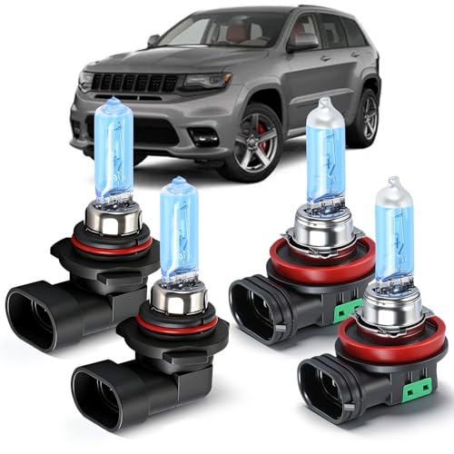 OQSNCV Fit for Jeep Grand Cherokee (2011 2012 2013 2014 2015 2016) Halogen Headlight Bulbs, 9005 High Beam + H11 Low Beam Headlamp Replacement Bulbs Kit, Pack of 4
