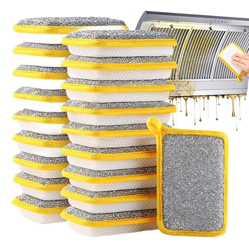 Éponges à récurer, éponges de nettoyage, 13 x 2,5 cm, design compact, réutilisables, absorbants, double face, anti-rayures, pour poêles, éviers, cuisine et salle de bain