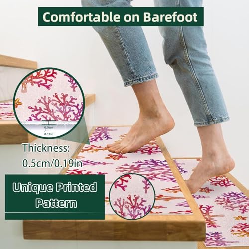 Tapis d'escalier antidérapant en polyester et TPE haute qualité rouge corail - 4