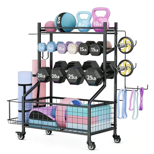 Support d'haltères réglable à 4 niveaux multifonction avec roues et crochets de rangement