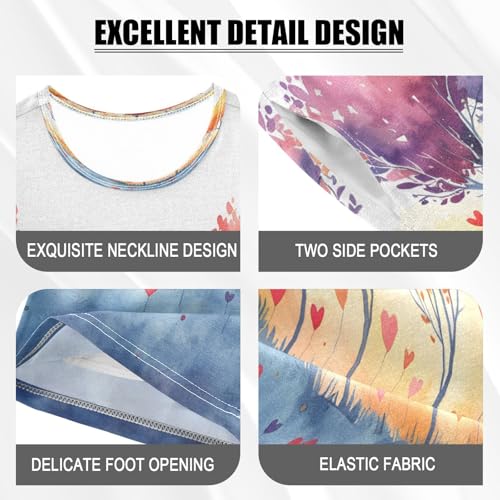 senya Short Sleeve Pajamas Sets Summer Cotton Sleepwear Trees with Colorful Leaves4