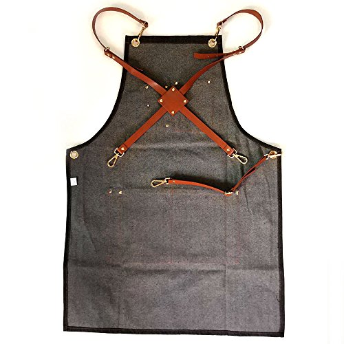 Zhongpai New Denim Jean Work Apron, Adjustable Shop Apron Chef Apron With Cross-Back Pu Straps #TOP2