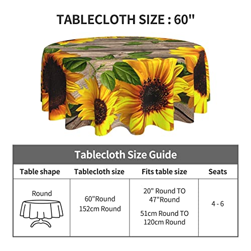 Hhp Fall Table Cloth Round 60 Inch Autumn Sunflower Tablecloth For Round Tables On Rustic Wood Grain Tablecloth Waterproof Washable Round Table Cover Protector For Dining Room Kitchen Outdoor Intdoor #TOP3
