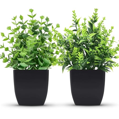 ZJIA 2 Pack Small Fake Plants Black Bathroom Accessories for Home...