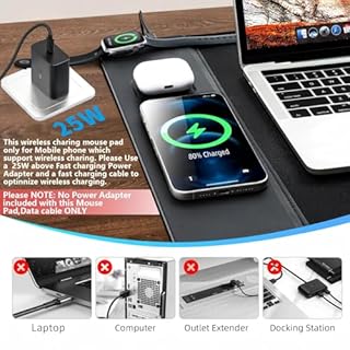 VOVIPO Pad de souris de charge sans fil 15W,Tapis de souris de jeu imperméable,XXL grand tapis de bureau 80 x 40cm, tapis de bureau noir classique pour MacBook/PC/ordinateur portable-noir