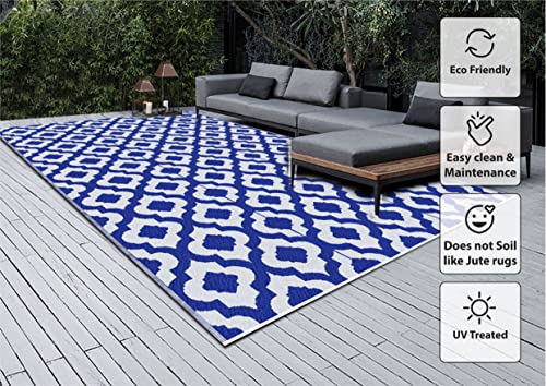 Balajeesusa Outdoor Rug - 9X12 Blue, Reversible Recycled Plastic Straw Outdoor Patio Rugs Clearance Waterproof Large Rv Camper Rug 484 #TOP7