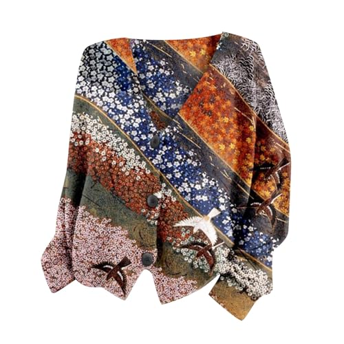 Cardigan Sweaters for Women Fall Casual Floral Printed Long Sleeve Button V-Neck Open Front Lightweight Loose Outwear4
