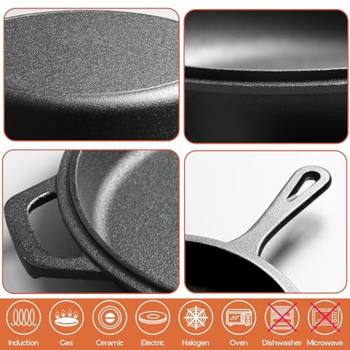 Winsoyya 2-in-1 Cast Iron Dutch Oven Pot with Skillet Lid Set, Dual use Deep Pot + Frying Pan, Kitchen Cookware for Cooking, Bread Baking, Grill, Frying and Camping, 26Cm/10in Black