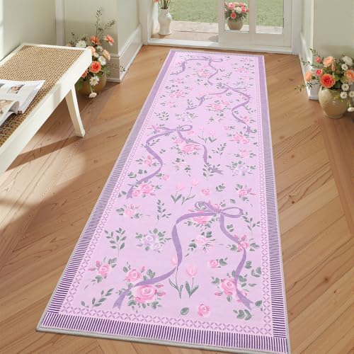 Garvee Washable Floral Rug 2x6 Kitchen Runner Soft Non Slip Modern Hallway Runner Low Pile Entryway Bedside Mat for Girls Kids Room Farmhouse Botanica