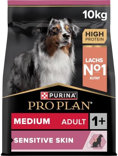 PRO PLAN Medium Adult Sensitive Skin, Hundefutter trocken, Reich an Lachs, für Sensible Hunde, 1er Pack (1 x 10kg)
