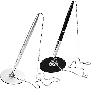 Ciieeo 2piezas Bolígrafos De Firma Metálicos Con Cadena Multiusos Soporte De Escritorio Fijo Bolígrafo Vertical Ergonómico Para Oficina y Negocios Negro y Plateado