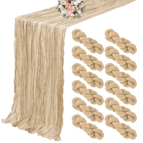 YMHPRIDE 12 Pack Beige Table Runners 35x120in Cheesecloth Table Runner