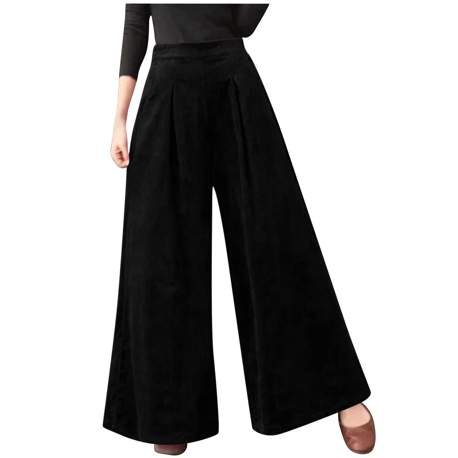 Womens Fashion Ruffled Suit Pants High Waisted Wide Leg Pants Formal Business Pants Casual Loose Fit Palazzo Trousers