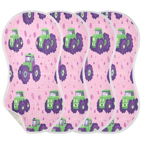 Cartoon Truck Plant Burp Cloths Cotton Baby Washcloths,Large 22x11in Burping Cloth Absorbent and Soft for Newborn Baby Boys and Girls,4 Pack3