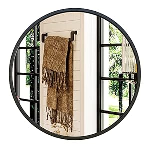 Growsun 24” Black Round Mirror, Circle Wall Mirror for Bathroom Vanity, Entryway Living Room with Metal Frame for Home Decor