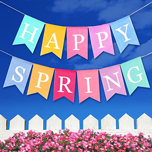 Hello Spring Banner Burlap Happy Spring Decorations Felt Easter Decor Garland Spring Themed Party Supplier for Mantle Office Classroom