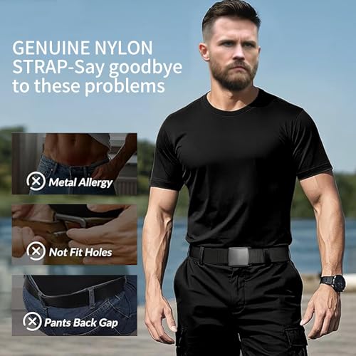 Men Belts, Adjustable Nylon Canvas Fabric Belt with YKK Buckle Plastic,No Metal Buckle,for Work Golf Travel3