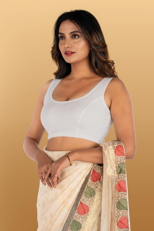 Image of Abhi Cotton Readymade Saree Blouse for Women- Sleeveless, U-Neck, Regular-fit, Stretchable, Pull-on Style