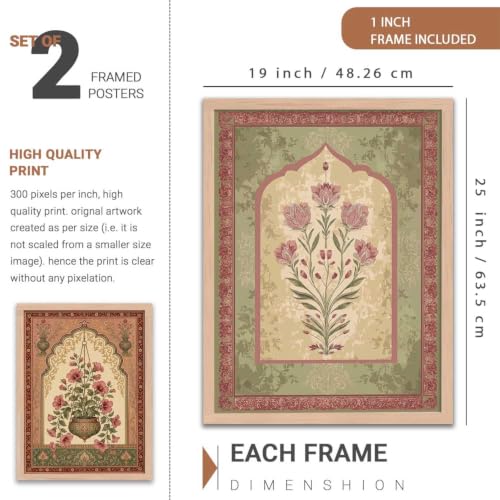 Image of HOTHOUSE Traditional Art Wall Painting Home Decoration With Frame For Living Room Bed Room Hotel Wall Decor Digital Reprint Engineered Wood Set of 2 (19X25 inch)