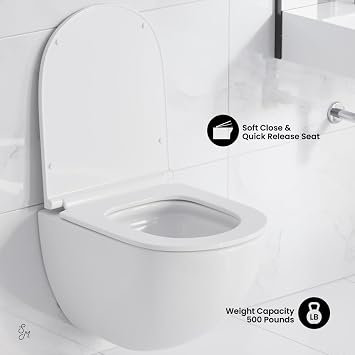 Swiss Madison St. Tropez Wall-Hung Toilet Bundle 0.8/1.6 GPF Dual Flush in Glossy White with Black Flush Plate