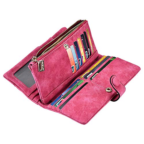 Image of Bird&Fish Women Vegan Leather Wallet Bifold Clutch Large Capacity Card Organizer Buckle Long Purse for Girls Candy Color