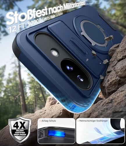 AOUIA für Google Pixel 10A Hülle mit 2X Panzerglas, Kameraschutz, 360° Ringständer, Unterstützt kabelloses Laden, Stoßfest nach Militärstandard Handyhülle für Pixel 10A, Blau