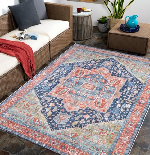 Tapete Vintage Azul Navy 7x12 pies Boho Antideslizante miniatura 1