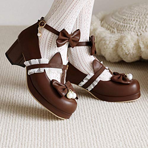 AIMODOR Womens Kawaii Platform Mary Jane T-Strap Pumps Rockabilly Chunky Heel with Bow4