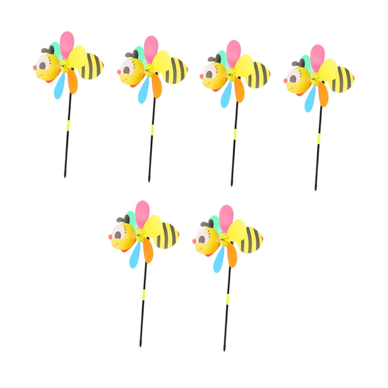 Mipcase 6Pcs Cartoon Bee Wind Spinners Durable for Garden Party Home Decor Bee Windmill Decorations to Brighten Your Event