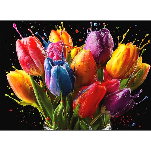 Puzzle de 500 Piezas para Adultos, Puzzle de Arte Tulipanes Arcoiris | Divertido y Colorido con Letras en el Reverso, Rompecabezas de Plantas para Adolescentes, Adultos y Personas Mayores, Gran Idea de Regalo y Juego Familiar miniatura 1