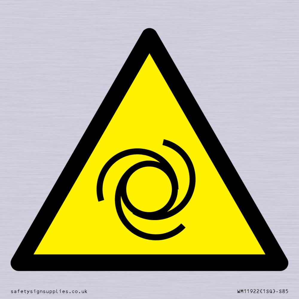 W018 Warning: Automatic start-up Sign - 85x85mm - S85, Yellow/White