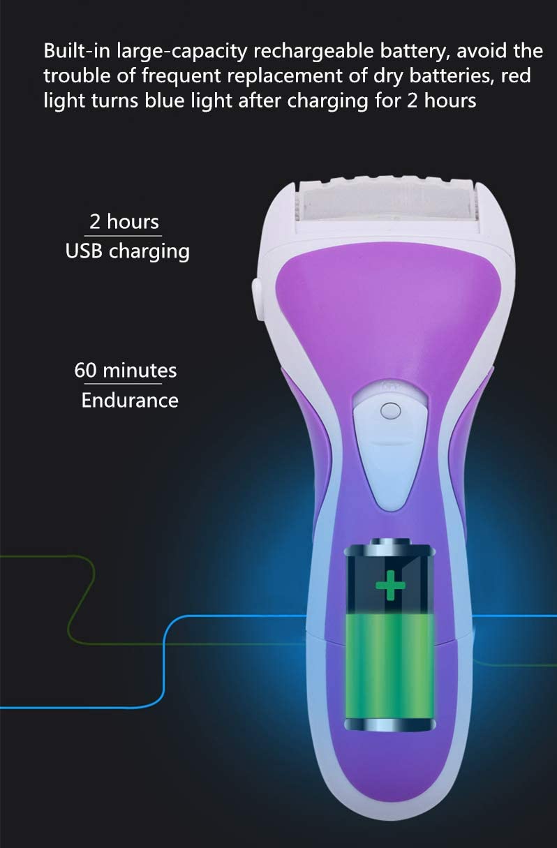 Lima elettrica per Piedi Ricarica USB Dispositivo di rimozione del callo con 2 Strumenti per testine a Rullo Adatto per Pelli secche e dure con Angoli rotti (Viola)