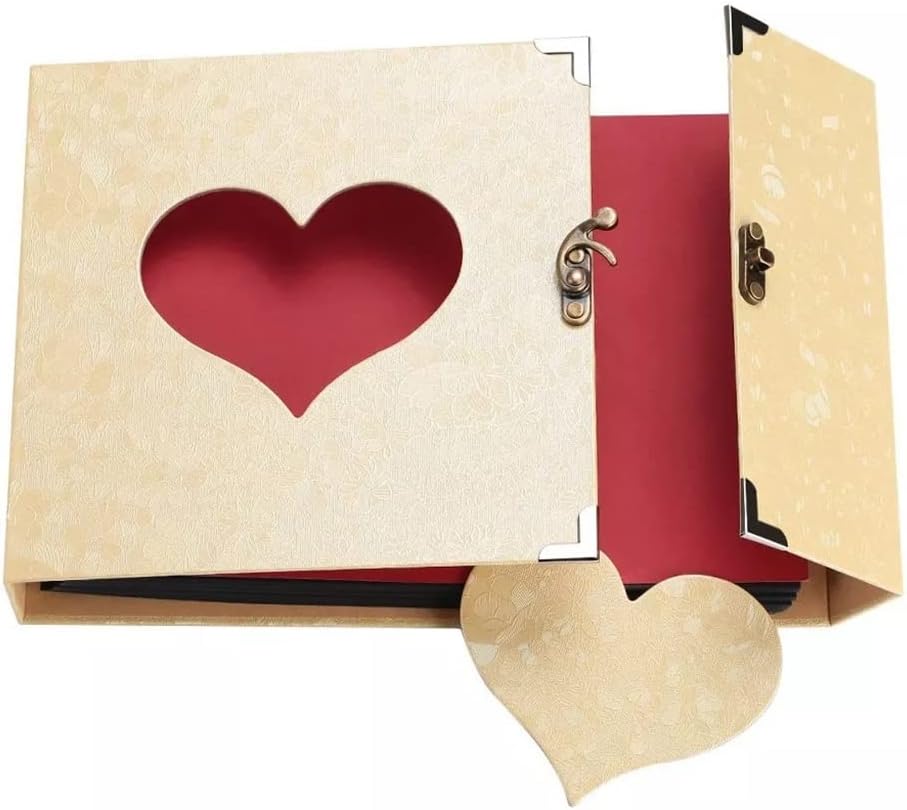 JSEIAJB 10inch Insert Self-adhesive Black Pages Flyer Out Love Heart Memory Book Photo Vintage DIY Scrapbook Wedding Album(D)