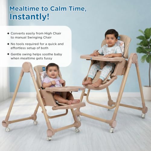 Image of Mee Mee Royal Rise Baby High Chair | Adjustable Height Feeding Chair with Washable Cushion, 5-Point Safety Harness, Swing Function, Food Tray with Cup Holder & Adjustable Footrest | Baby Highchair (Up to 20kg)