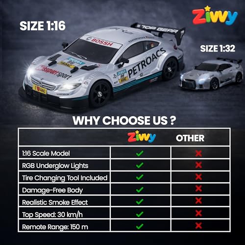 Image of BigRemote Control Car Silver | 2.4G Remote Control Drift RC Car with 150m Range, Neon Lights & Music | Rechargeable RC Racing Toy |Best Gift for Boys & Girls 2 3 4 5 6 7 8+ Years