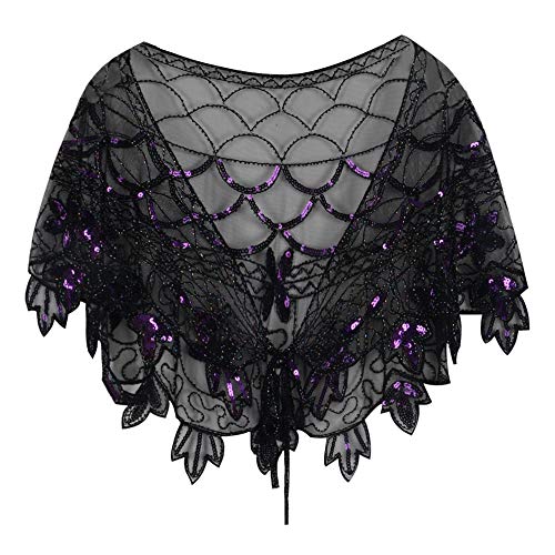 PrettyGuide Women's 1920s Shawl Beaded Evening Wraps Flapper Bolero