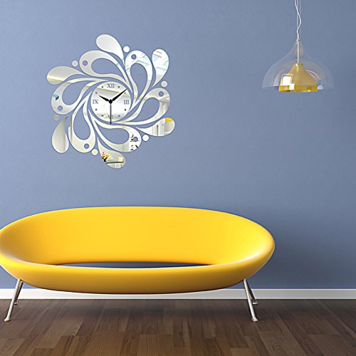 Wall Clock Diy Made Of Acrylic Material, Dewdrops Asymmetric, Like Mirror, Modern Design, For Home Living Room Bedroom Kitchen Baby Child Novelty Luxury Crystal Wall Silent Watch Extra Large #TOP3