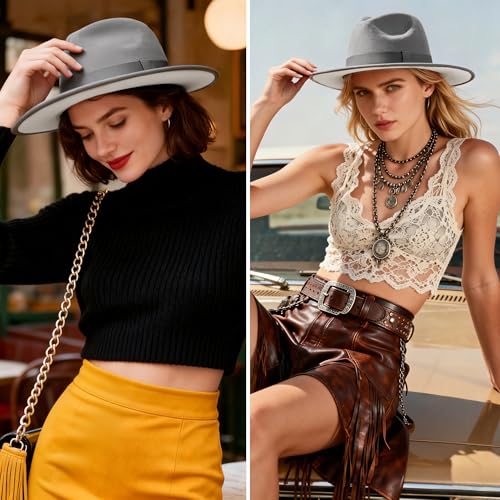 Image of BABEYOND 1920s Fedora Hat for Men Gatsby Wide Brim Fedora Hat Felt Panama Cap with Band for Women Men