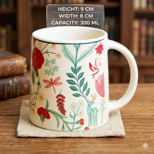 Image of Alive Multi Color Flowers Tea /Coffee Mug Set of 2 (300 ml) | Microwave & Dishwasher Safe |Premium Ceramic Mugs for Home, Office & Gifting