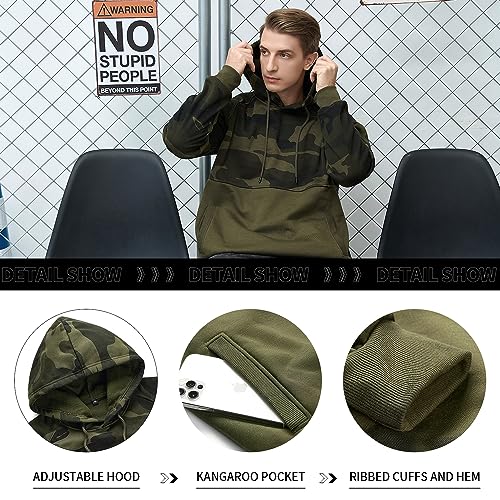 Image of AOTORR Men's Pullover Hoodie Blend Fleece Long Sleeve Contrast Color Military Sweatshirt with Kanga Pocket