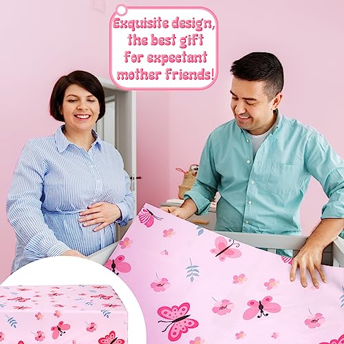 Tudomro 3 Pieces Butterfly Nursery Crib Bedding Set for Girls, Standard Size Bedding Sets with Comforter Fitted Sheet Crib Skirt(Pink) - Image 6