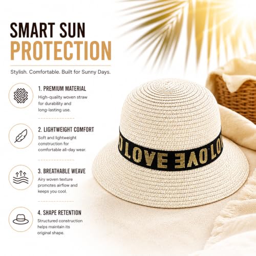 Image of VRITRAZ Kids Straw Hat for Baby Boys & Girls | Printed Summer Sun Hat, Woven Wide Brim Beach Cap, Lightweight Breathable Holiday Travel Picnic Outdoor Fancy Dress Fashion Hat for Children & Toddler