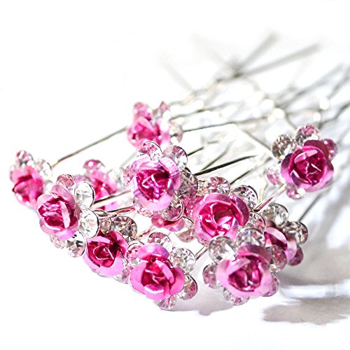 5starwarehouse® 10x Bridal Wedding Prom Silver Crystal Diamante Rose Flower Hair Pins Clips Grips (Light Pink)