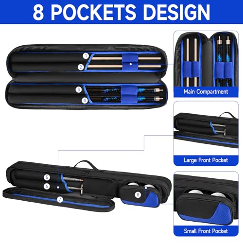 Pool Cue Case, Pool Stick Carrying Case Holds Butts and Shafts, Billiard Cue Bag with Shoulder Straps - Image 3