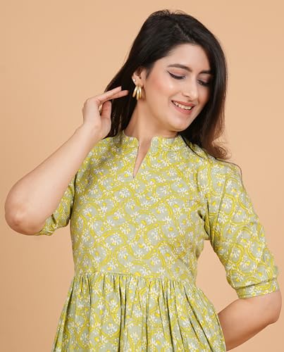 Image of Kuruti B Sheets Women's Cotton Floral Printed Regular Fit Anarkali Kurta for Women